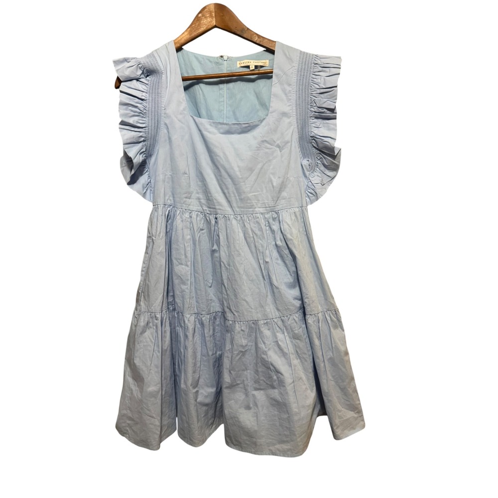 English Factory Babydoll Dress Womens Small Blue Good Ruffle Smocked Tiered Mini